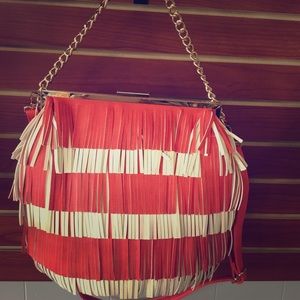 Coral and Creme Large Handbag/ Purse